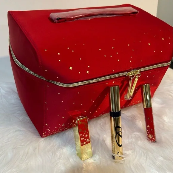 Estee Lauder Red Travel Bag set New lipsticks and Mascara New - Picture 3 of 10